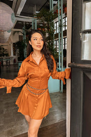 Ducatte Shirt Dress with Chained Belt in Brown