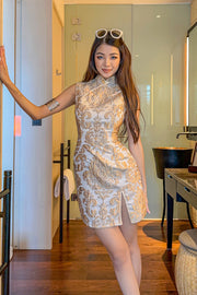 Jin En Brocade Mini Qipao in Woven Gold