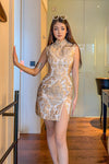 Jin En Brocade Mini Qipao in Woven Gold