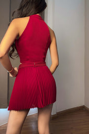 Hadley Pleated Co-ord Qipao in Red