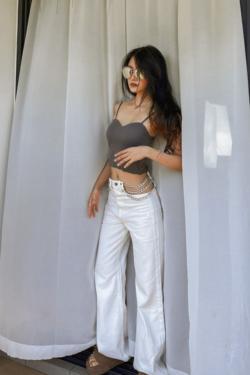 Jess Side Chain Denim Pants in White