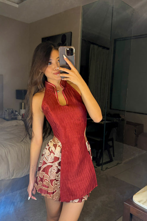 Isabeau Atelier Co-ord Qipao in Scarlet