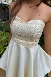 Erlin Crochet Bustier Skater Dress in Champagne