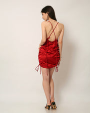 Lorve Ruched Satin Dress in Red