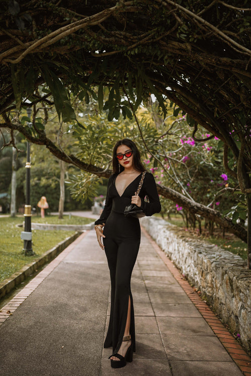 Offi Long Sleeved Bodycon Jumpsuit in Black