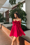 Brienne Roses Shift Dress in Red