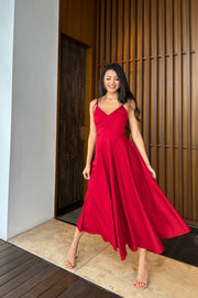 Hildon Flared Maxi Dress in Red
