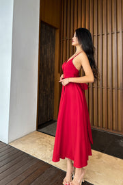 Hildon Flared Maxi Dress in Red