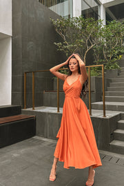 Hildon Flared Maxi Dress in Orange