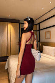 Rielle Classic Sleeveless Knit Qipao in Maroon