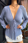 Kissh Pleated Chiffon Top in Blue - FREYJA