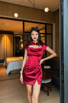 Leighton Satin Lace Qipao in Red - FREYJA