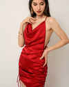 Lorve Ruched Satin Dress in Red - FREYJA