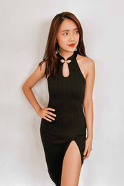 Iting Midi Qipao Dress in Black