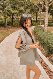 Neshh Asymmetrical Sleeve Mini Dress in Grey