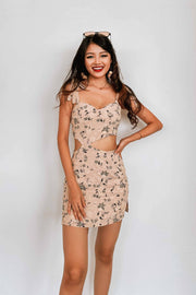 Kirone Floral Bustier Cutout Dress in Cream