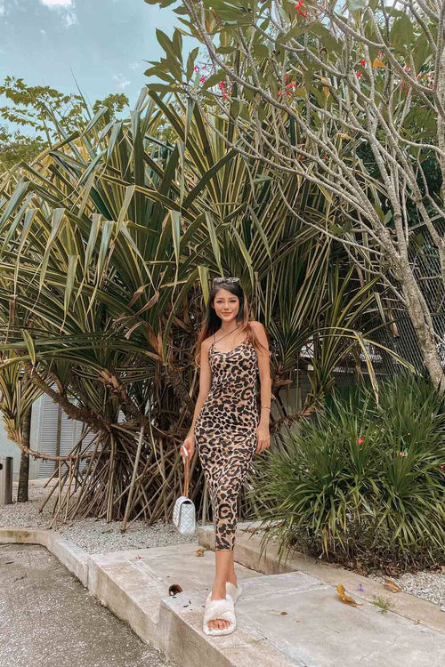 Terellei Strappy Midi Dress in Leopard Print