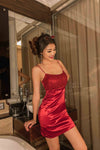 Scher Ruched Mini Dress in Red