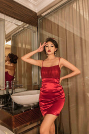 Scher Ruched Mini Dress in Red
