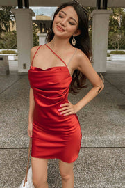 Isser Diamante Asymmetrical Dress in Brick Red